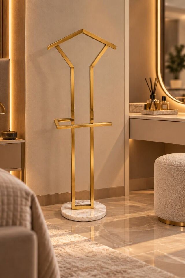 Gold Metal Gövdeli Beyaz Mermer Tabanlı Modern Dilsiz Uşak