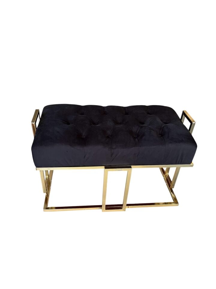 Gold Kaplama Siyah Kapitoneli Kulplu Lüks Bench / Puf