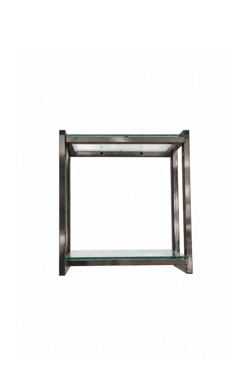 Füme Metal Çerçeveli Camlı Modern Duvar Rafı