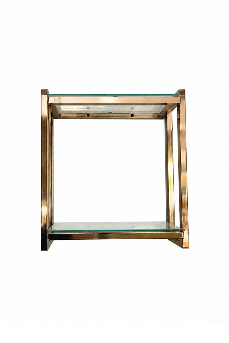 Gold Metal Çerçeveli Camlı Modern Duvar Rafı