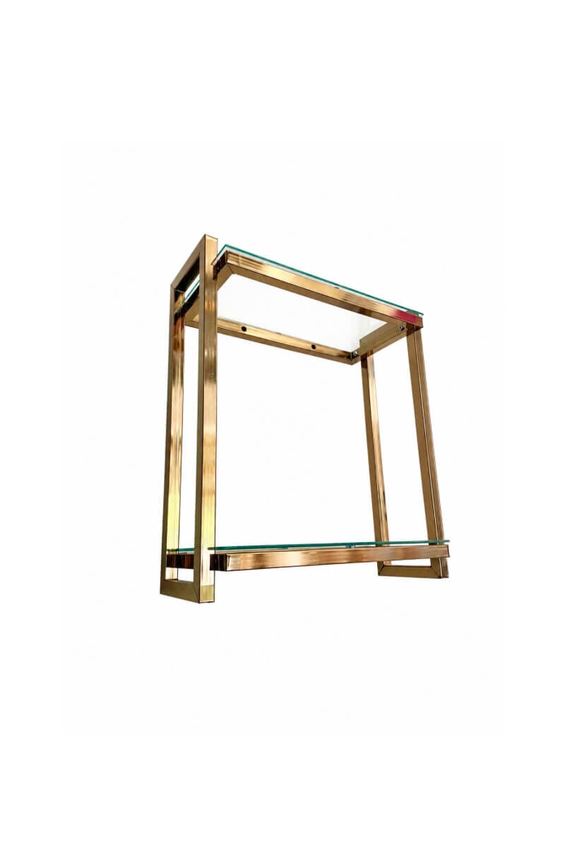 Gold Metal Çerçeveli Camlı Modern Duvar Rafı