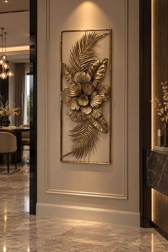 Gold Metal Çoklu Yaprak Duvar Süsü / Aksesuarı