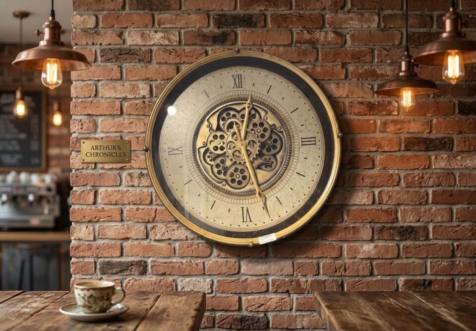 Gold Eskitme Çarklı Duvar Saati – Romen Rakamlı Endüstriyel & Vintage Saati