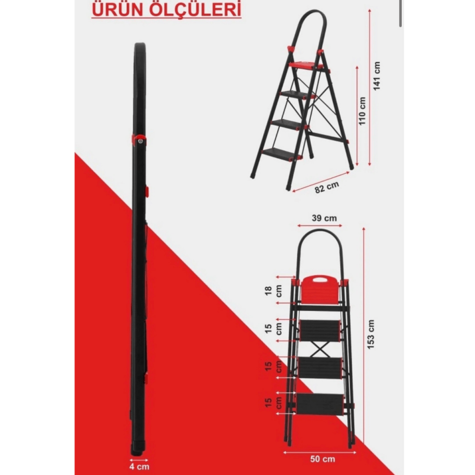Üç Basamaklı Siyah Renk Merdiven