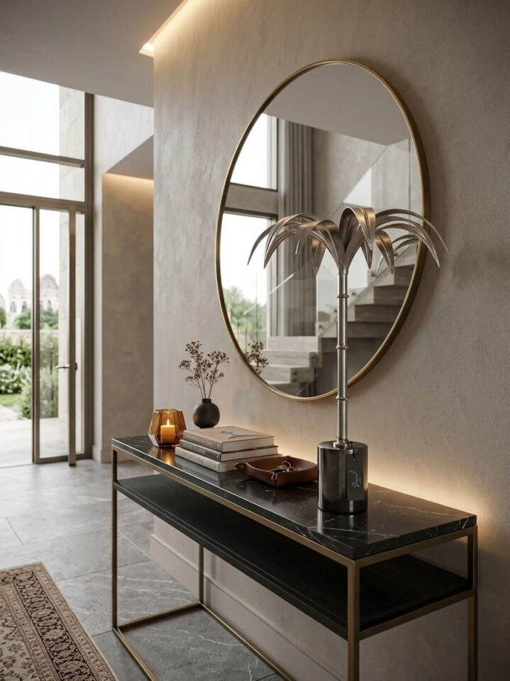 Gümüş Palmiye Ağacı Obje – Koyu Kaideli Metal Dekoratif Palmiye Süsü