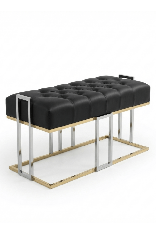 Gold Krom Kaplama Siyah Vegan Deri Bench