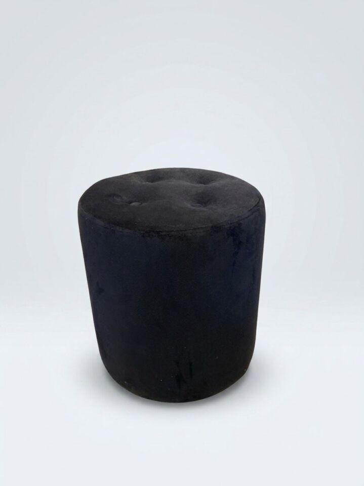 Modern Siyah Kadife Puf / Yuvarlak Oturma Pufu