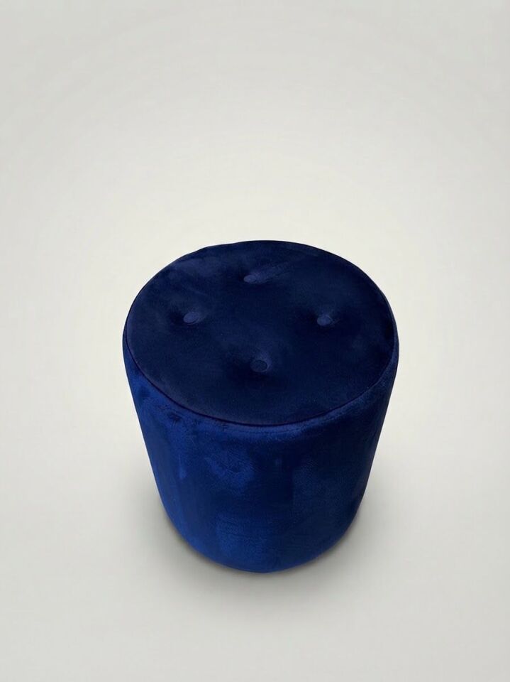 Modern Lacivert Kadife Puf / Yuvarlak Oturma Pufu