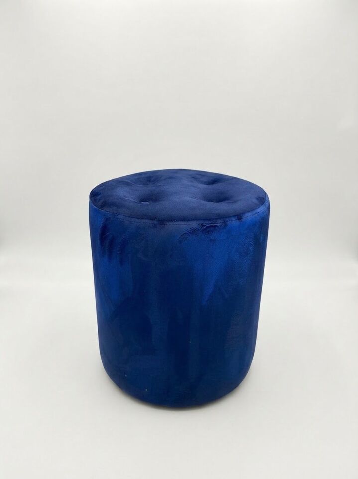 Modern Lacivert Kadife Puf / Yuvarlak Oturma Pufu