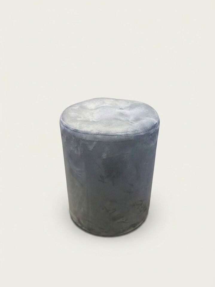 Modern Koyu Gri Kadife Puf / Yuvarlak Oturma Pufu
