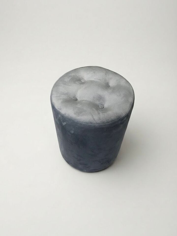 Modern Koyu Gri Kadife Puf / Yuvarlak Oturma Pufu
