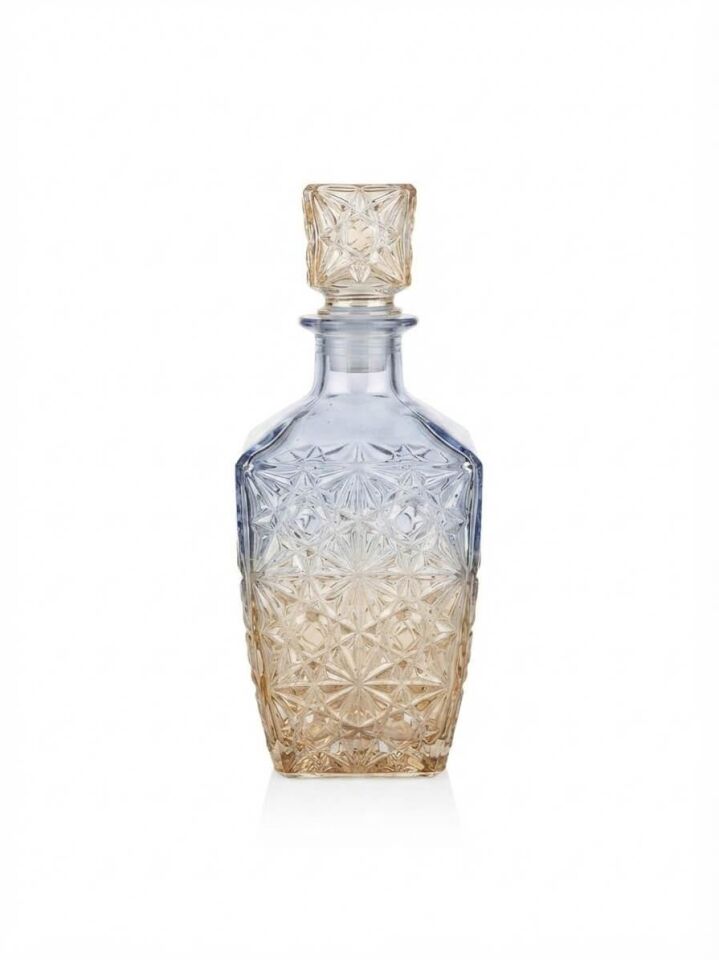 Ombre-Mavi  Renk Geçişli Kristal Kesme Desen Cam Sürahi / Dekoratif  Şişe