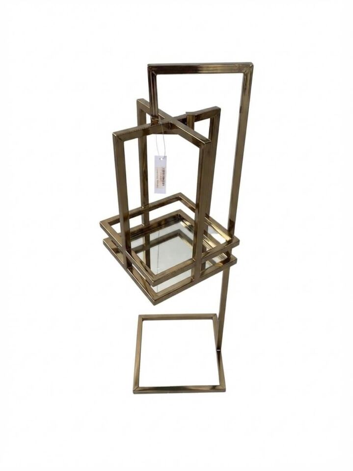 Bronz Küçük Boy Fener – Modern Geometrik Tasarımlı Dekoratif Metal Mumluk & Aksesuar Standı