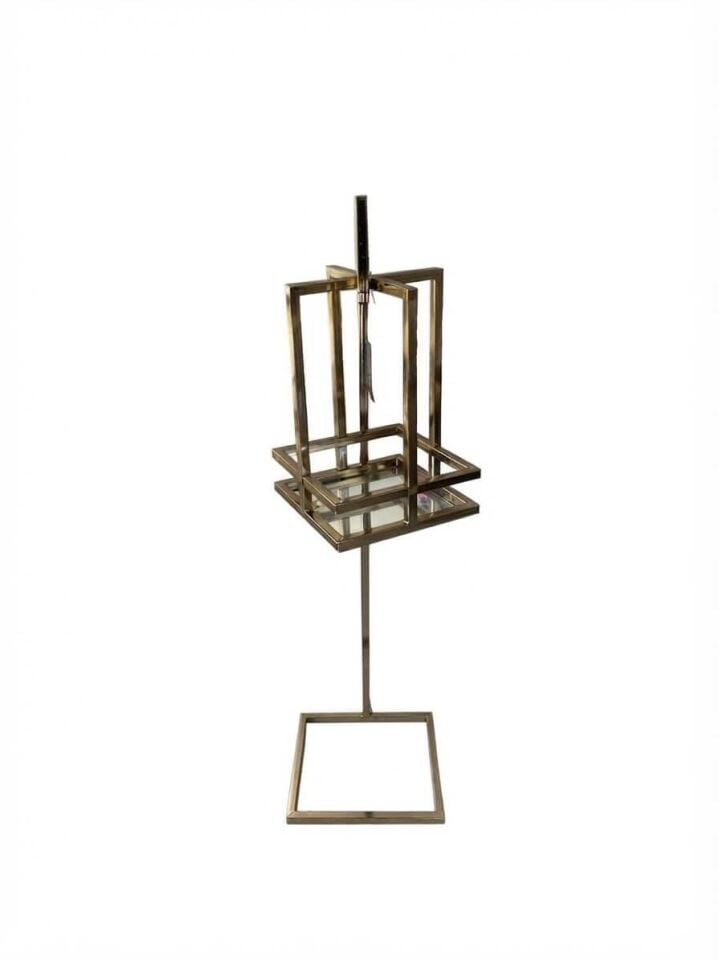 Bronz Büyük Boy Fener – Modern Geometrik Tasarımlı Dekoratif Metal Mumluk & Aksesuar Standı