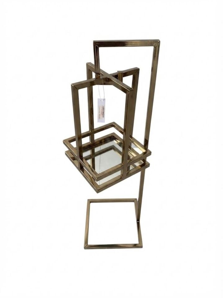 Bronz Büyük Boy Fener – Modern Geometrik Tasarımlı Dekoratif Metal Mumluk & Aksesuar Standı