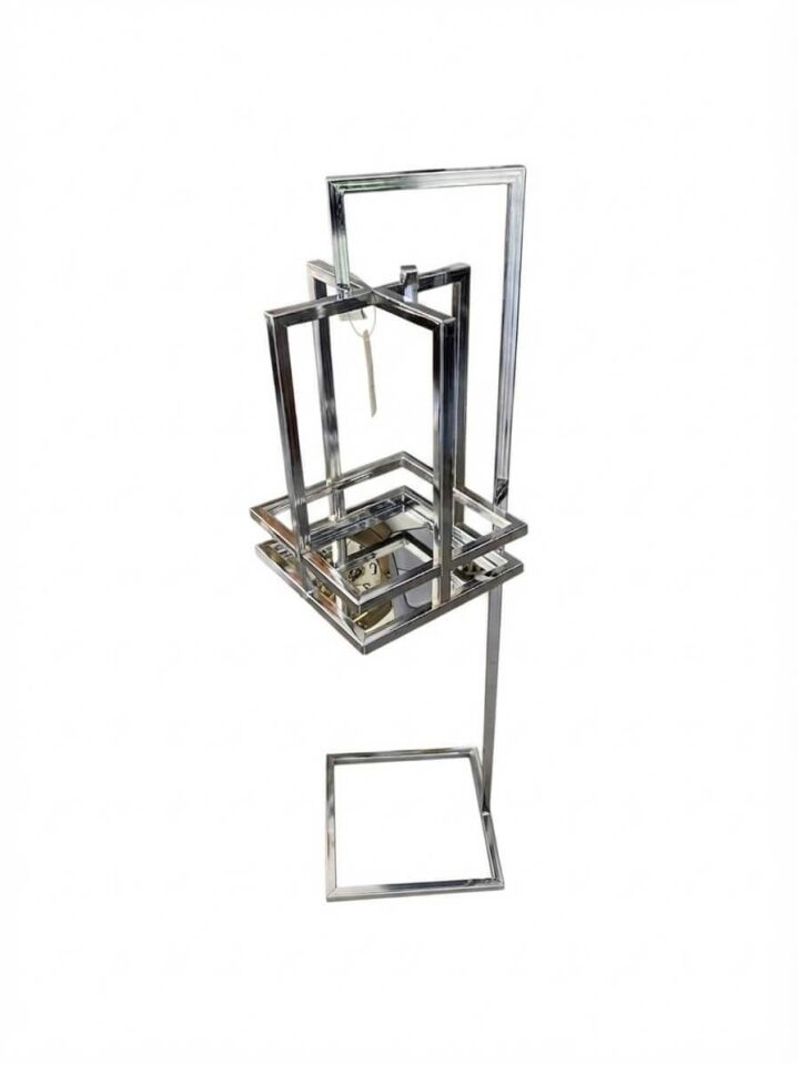Gümüş Küçük Boy Fener – Modern Geometrik Tasarımlı Dekoratif Metal Mumluk & Aksesuar Standı