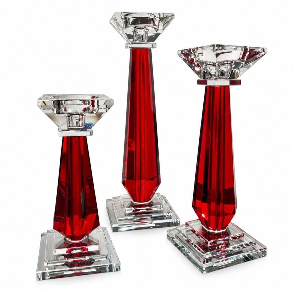 Kırmızı Kristal 3’lü Şamdan Seti
