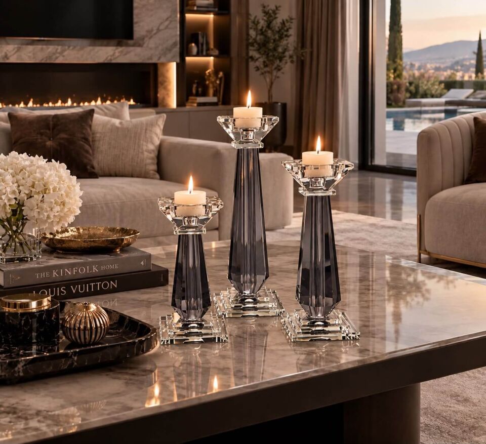 Gri (Füme) Kristal3’lü Şam’dan Seti