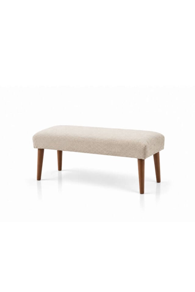 Krem Dokulu Kumaş Döşemeli Ahşap Ayaklı Modern Bench
