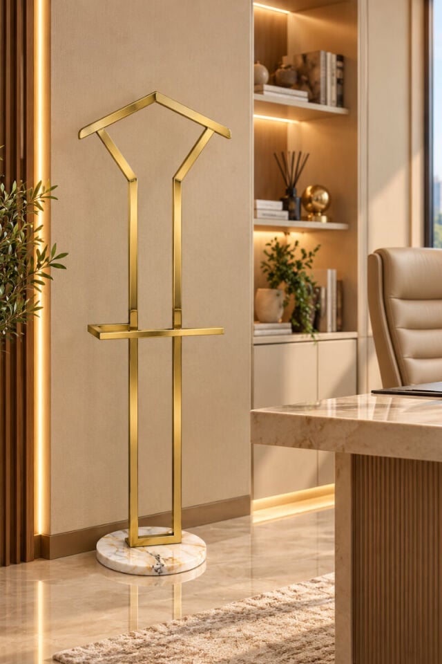 Bronz Metal Gövdeli Beyaz Mermer Tabanlı Modern Dilsiz Uşak