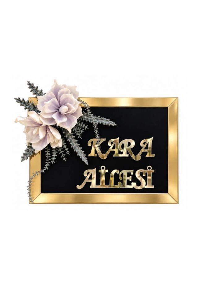 Çiçek Detaylı Gold İsimlik ve  Çiçekli Paspas Takımı