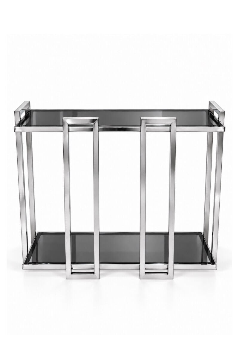 Gümüş Metal Gövdeli Füme Camlı İki Katlı Dekoratif Dresuar