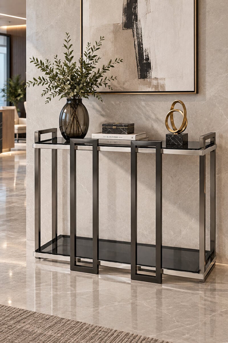 Füme ve Gümüş Kaplama Renkli Metal Füme Camlı İki Katlı Dresuar