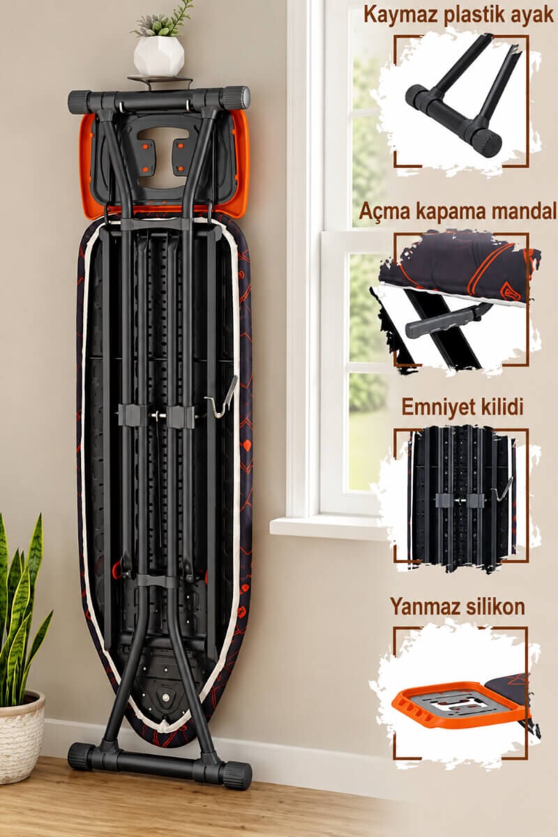 Trendboard Katlanabilir Ütü Masası – Isıya Dayanıklı Silikonlu ve Emniyet Kilitli