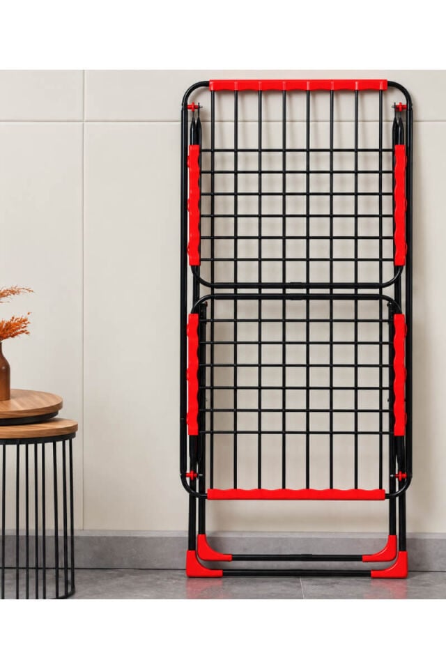 Power Laundry Drying Rack Siyah Kırmızı Katlanabilir Çamaşır Kurutmalığı