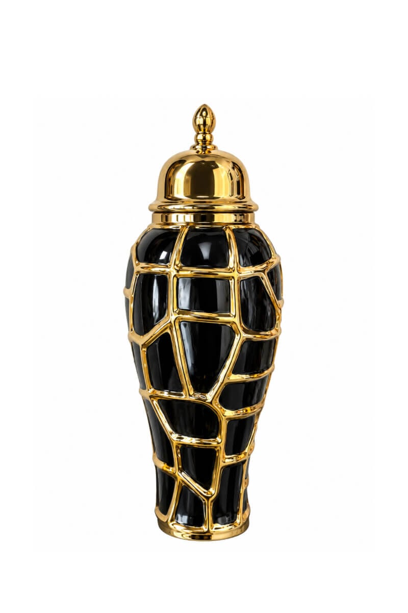 Siyah Gold Geometrik Desenli Kapaklı Dekoratif Küp