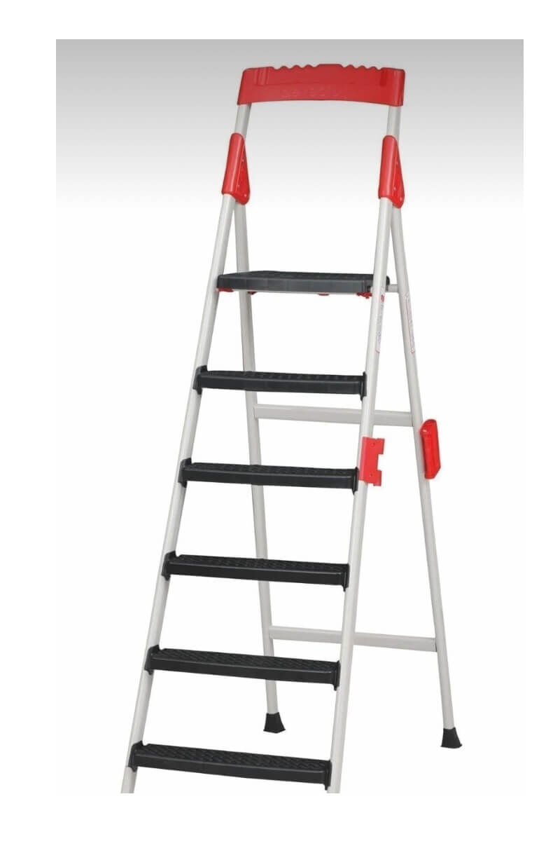 Noax Kırmızı Gri Beş + Bir Basamaklı Katlanabilir Merdiven
