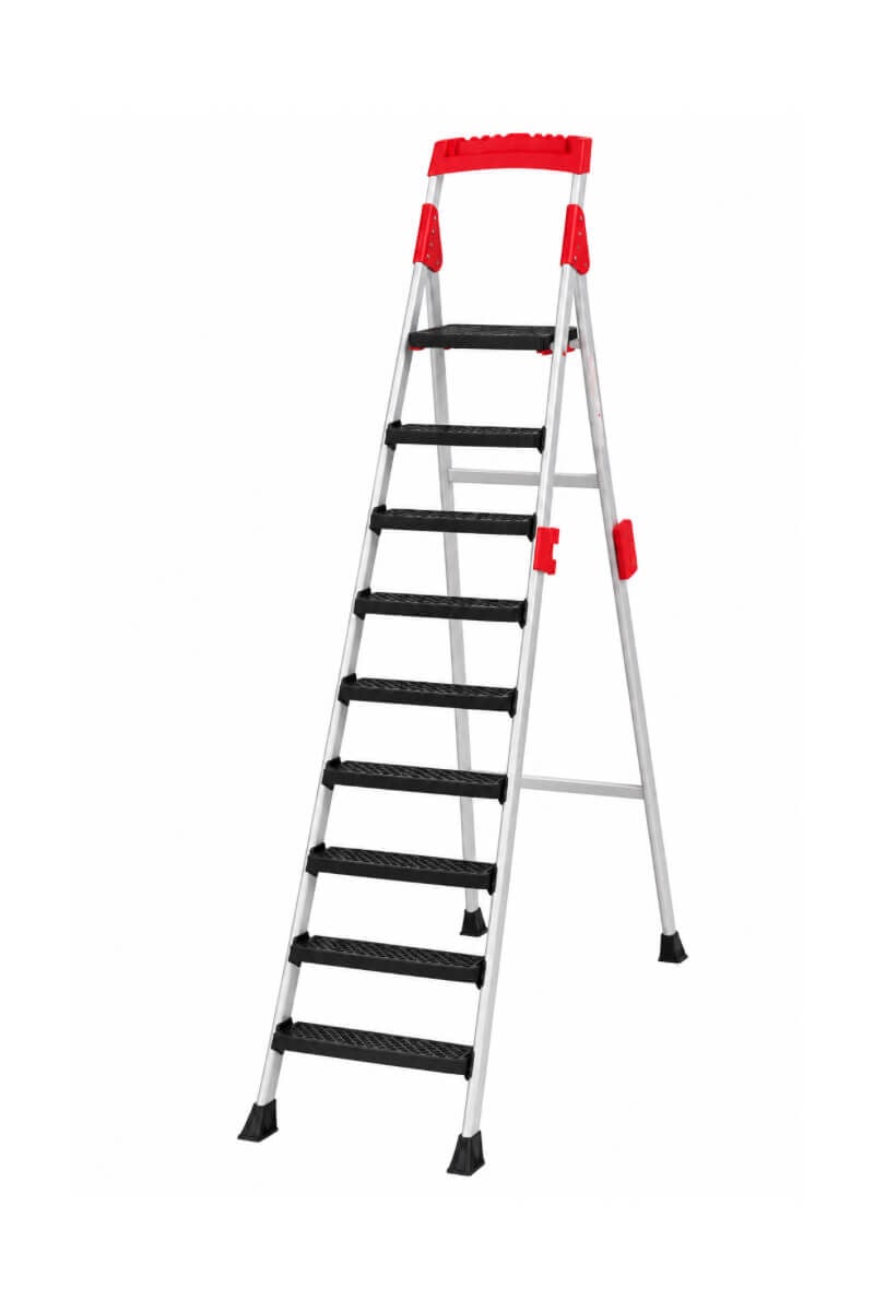 Noax Kırmızı Gri Sekiz + Bir Basamaklı Katlanabilir Merdiven