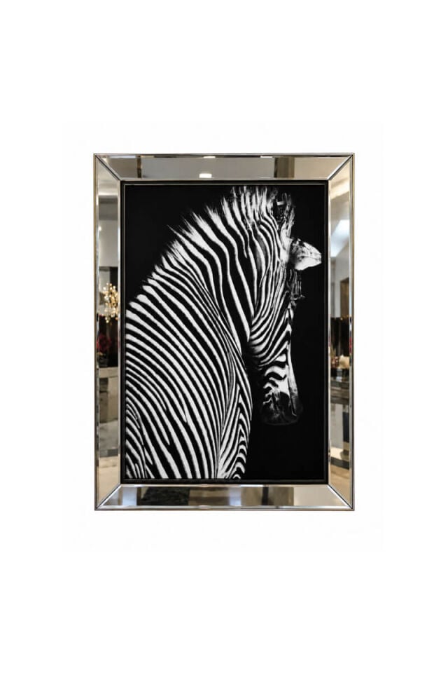 Siyah Beyaz Zebra Desenli Gümüş Renk Dekoratif Duvar Tablosu